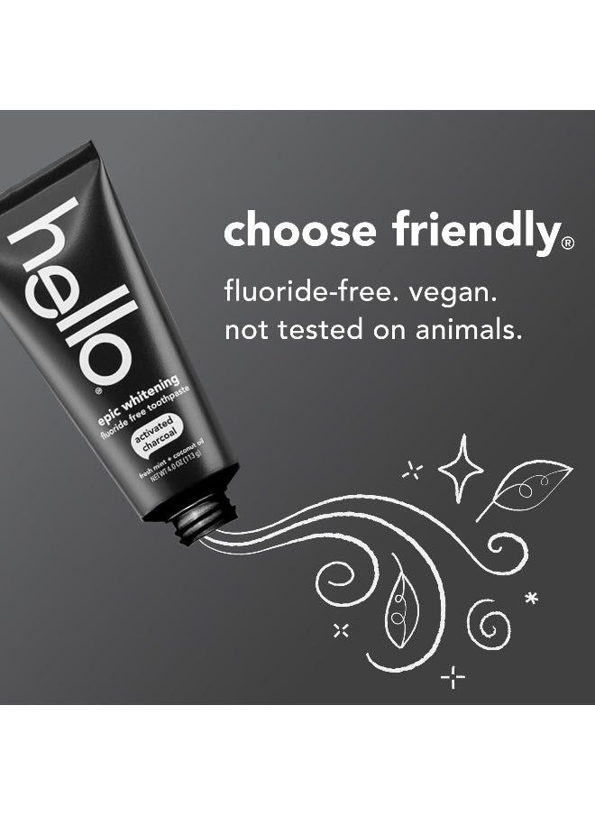 Hello hello Epic Whitening Charcoal Fluoride Free Toothpaste Activated Charcoal Toothpaste with Coconut Oil Whitens Teeth Naturally SLS Free Fresh Mint 40 Oz Tube  - Image 3