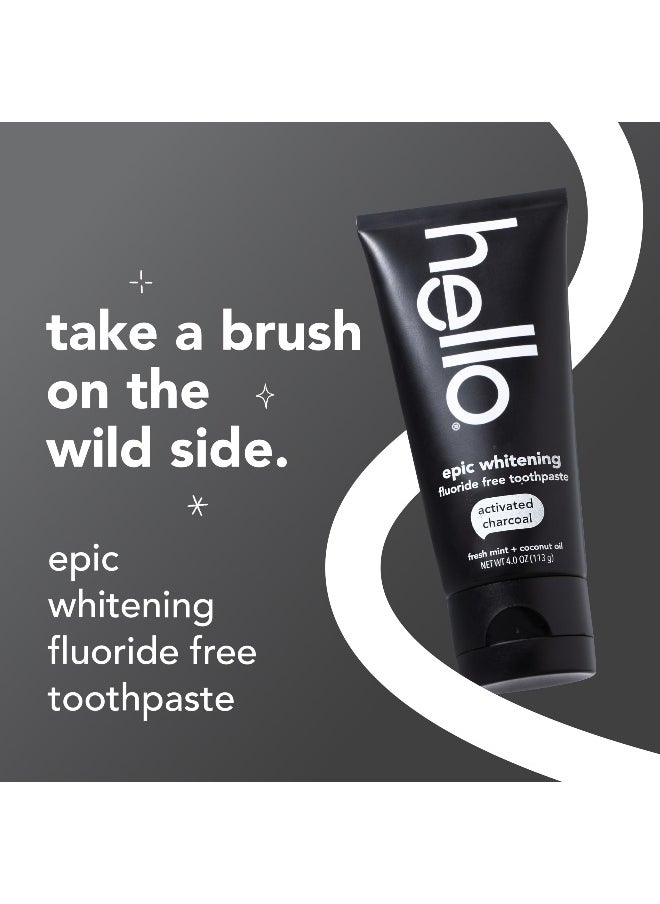 Hello hello Epic Whitening Charcoal Fluoride Free Toothpaste Activated Charcoal Toothpaste with Coconut Oil Whitens Teeth Naturally SLS Free Fresh Mint 40 Oz Tube  - Image 2