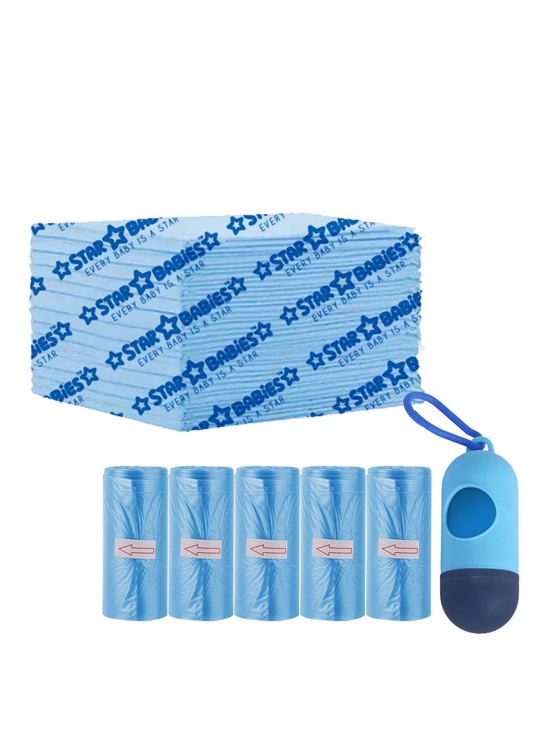 STAR BABiES حزمة كومبو (حقيبة معطرة 5 قطع مع موزع، حصيرة تغيير قابلة للتخلص 15 قطعة) - أزرق - Image 1