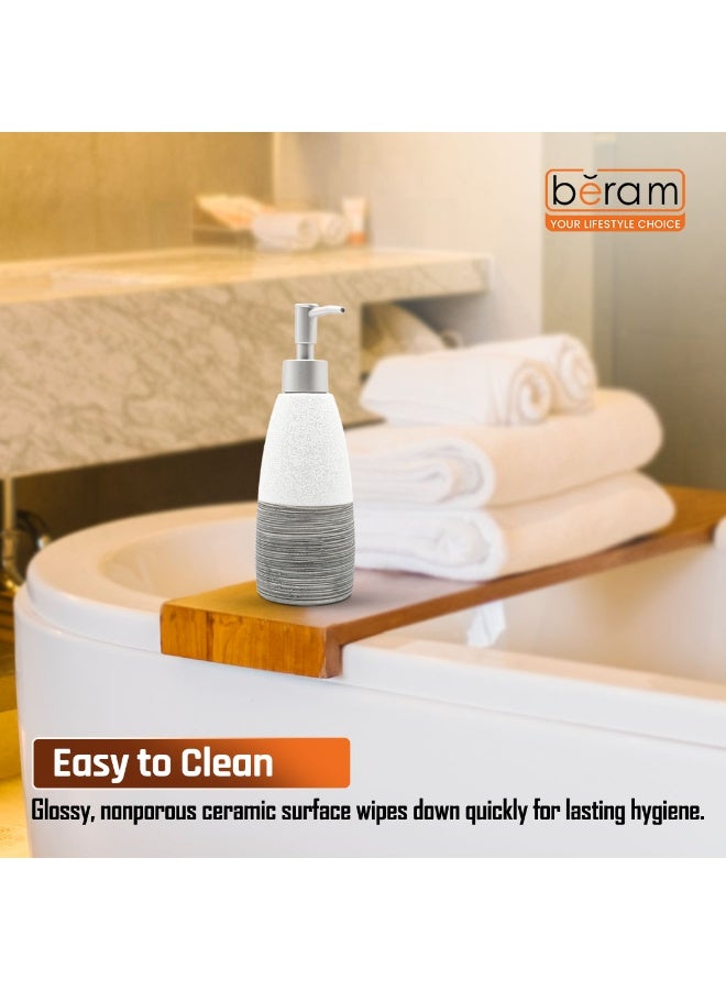 بيرام طقم ملحقات الحمام من برام ديسبنسر ذو الخطوط البسيطة 4 قطع خزفي بتشطيب غير لامع، مع موزع صابون، كوب، حامل فرشاة أسنان وصحن صابون مصنوع يدويًا (أبيض وأسود) (موزع سائل) - Image 2