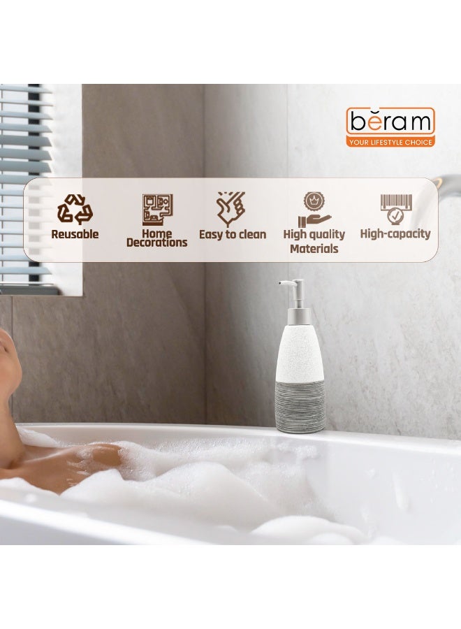 بيرام طقم ملحقات الحمام من برام ديسبنسر ذو الخطوط البسيطة 4 قطع خزفي بتشطيب غير لامع، مع موزع صابون، كوب، حامل فرشاة أسنان وصحن صابون مصنوع يدويًا (أبيض وأسود) (موزع سائل) - Image 4