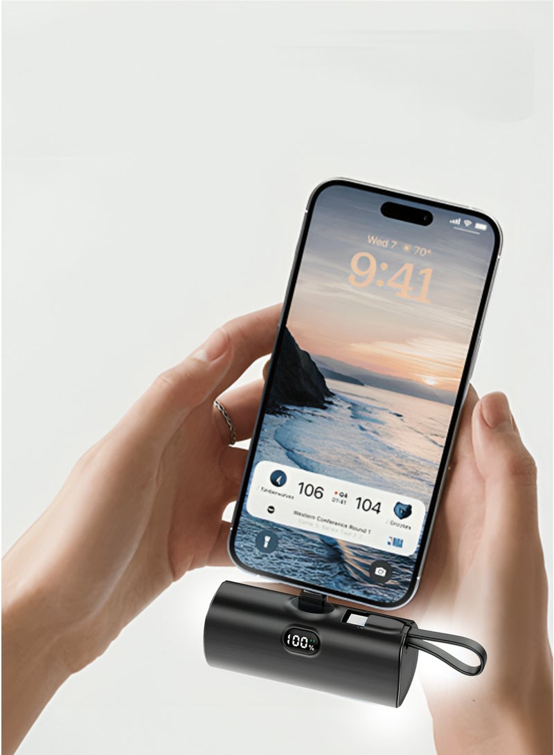 أولون باور بانك أولون  بقدرة 5000 مللي أمبير في الساعة مع موصل USB-C مدمج، وشحن سريع وشحن iPhone  كبسولة صغيرة متميزة بقدرة 5000 مللي أمبير في الساعة، وتوصيل طاقة USB-C بقدرة 22.5 وات، وشاشة LED ومسند قابل للطي، PowerUp-C أسود - Image 4