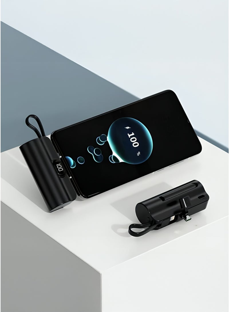 أولون باور بانك أولون  بقدرة 5000 مللي أمبير في الساعة مع موصل USB-C مدمج، وشحن سريع وشحن iPhone  كبسولة صغيرة متميزة بقدرة 5000 مللي أمبير في الساعة، وتوصيل طاقة USB-C بقدرة 22.5 وات، وشاشة LED ومسند قابل للطي، PowerUp-C أسود - Image 3