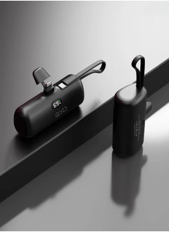 AOLON Aolon 5000 mAh Power Bank with Built-in USB-C Connector, Fast Charging and iPhone Charging Premium Mini Capsule 5000mAh, 22.5W USB-C Power Delivery, LED Display and Foldable Stand, PowerUp-C Black  - Image 1
