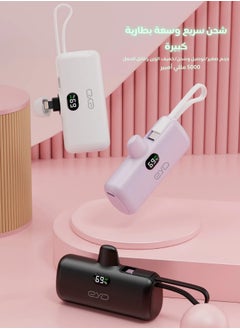AOLON Aolon 5000 mAh Power Bank with Built-in USB-C Connector, Fast Charging and iPhone Charging Premium Mini Capsule 5000mAh, 22.5W USB-C Power Delivery, LED Display and Foldable Stand, PowerUp-C Black  - Image 5