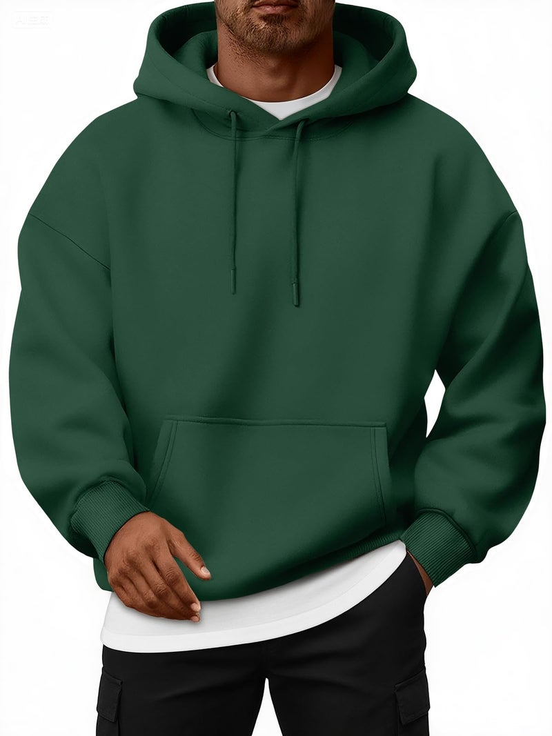 EFAN Mens Oversized Hoodies Fall Sweatshirt Winter Fleece Hooded Collar Drawstring Pullover With Pockets Drak green M - Image 1
