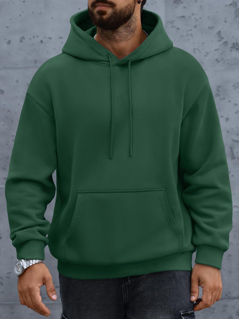 EFAN Mens Oversized Hoodies Fall Sweatshirt Winter Fleece Hooded Collar Drawstring Pullover With Pockets Drak green M - Image 2