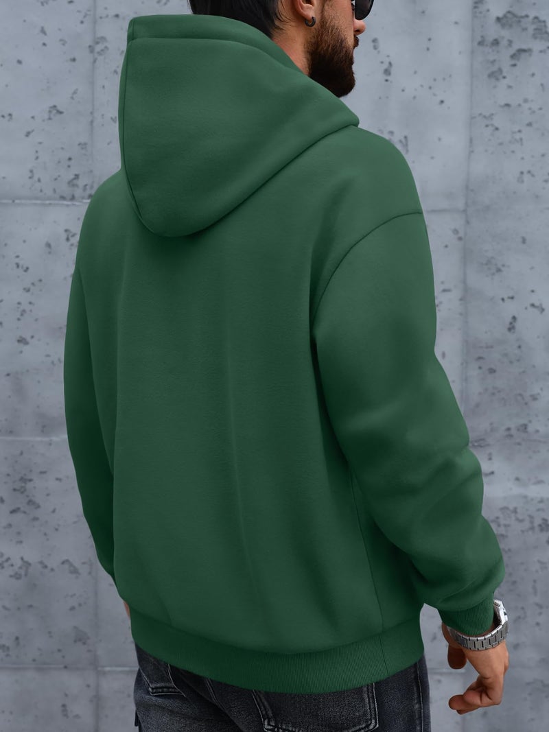 EFAN Mens Oversized Hoodies Fall Sweatshirt Winter Fleece Hooded Collar Drawstring Pullover With Pockets Drak green M - Image 4
