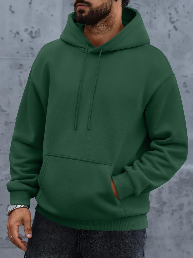 EFAN Mens Oversized Hoodies Fall Sweatshirt Winter Fleece Hooded Collar Drawstring Pullover With Pockets Drak green M - Image 3