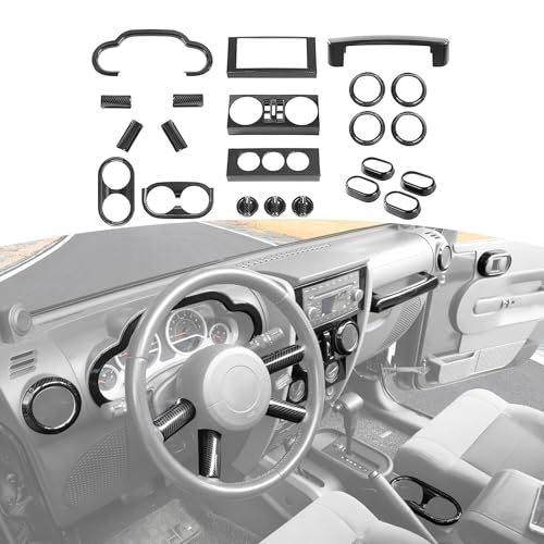 JOSHELA for Jeep JK Carbon Fiber Dashboard Center Console Interior Trim Cover for Jeep Wrangler JK JKU 20072010 Black Carbon Fiber Grain Interior Accessories 22pcs - Image 1