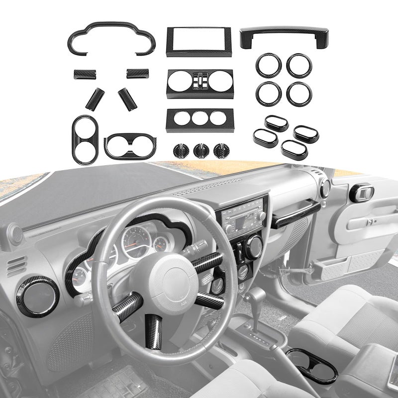 JOSHELA for Jeep JK Carbon Fiber Dashboard Center Console Interior Trim Cover for Jeep Wrangler JK JKU 20072010 Black Carbon Fiber Grain Interior Accessories 22pcs - Image 2