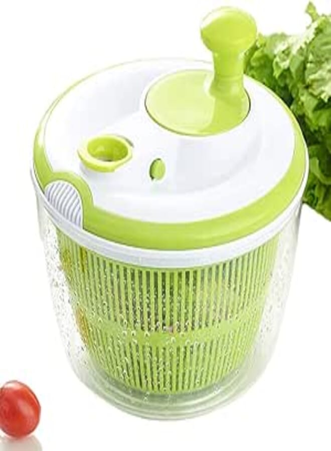 Large Salad Spinner BPA Free-Manual Lettuce Dryer and Vegetable Washer with Quick Dry Design, Easy Spin for Tastier Salads, 5qt, Green