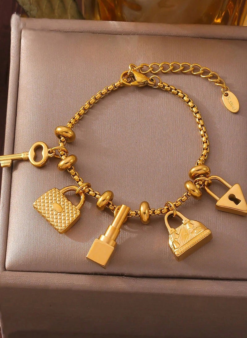 1pc Stylish light luxury thin chain bracelet with exquisite pendant design. Elegant women's delicate bracelet, versatile for daily commuting. - Image 2