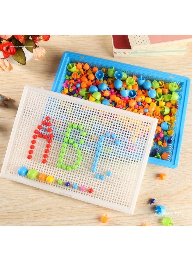 Colored ons Montessori Children's Mushroom Nail Jigsaw Puzzle Plugged Board Toy Kindergarten Varied Plugged Beads Plugged Nail-Color:1688 Grains In Random Colors + 3 Baskets + 5 Boards + Drawings  - Image 3