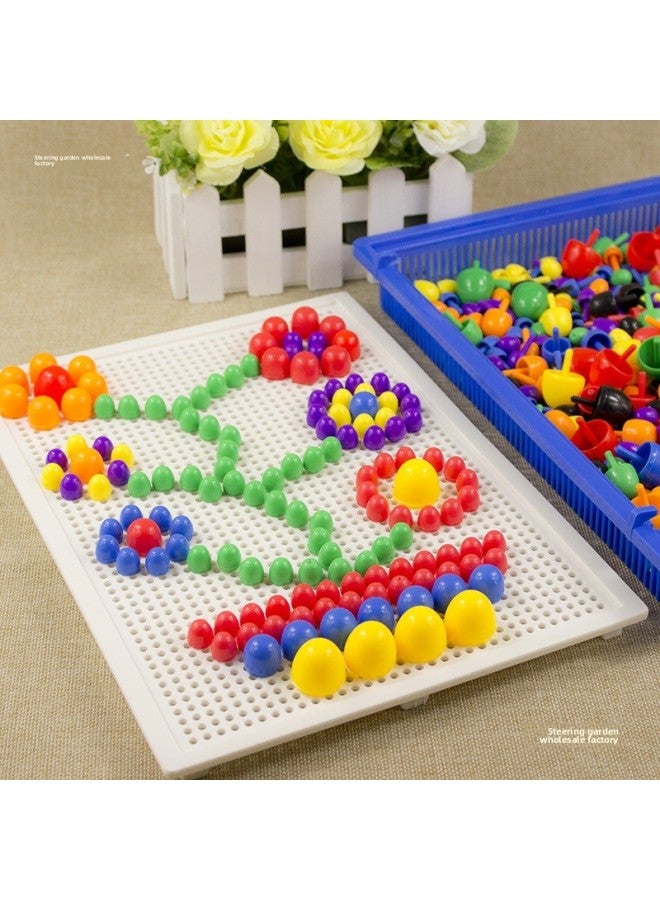 Colored ons Montessori Children's Mushroom Nail Jigsaw Puzzle Plugged Board Toy Kindergarten Varied Plugged Beads Plugged Nail-Color:1688 Grains In Random Colors + 3 Baskets + 5 Boards + Drawings  - Image 2
