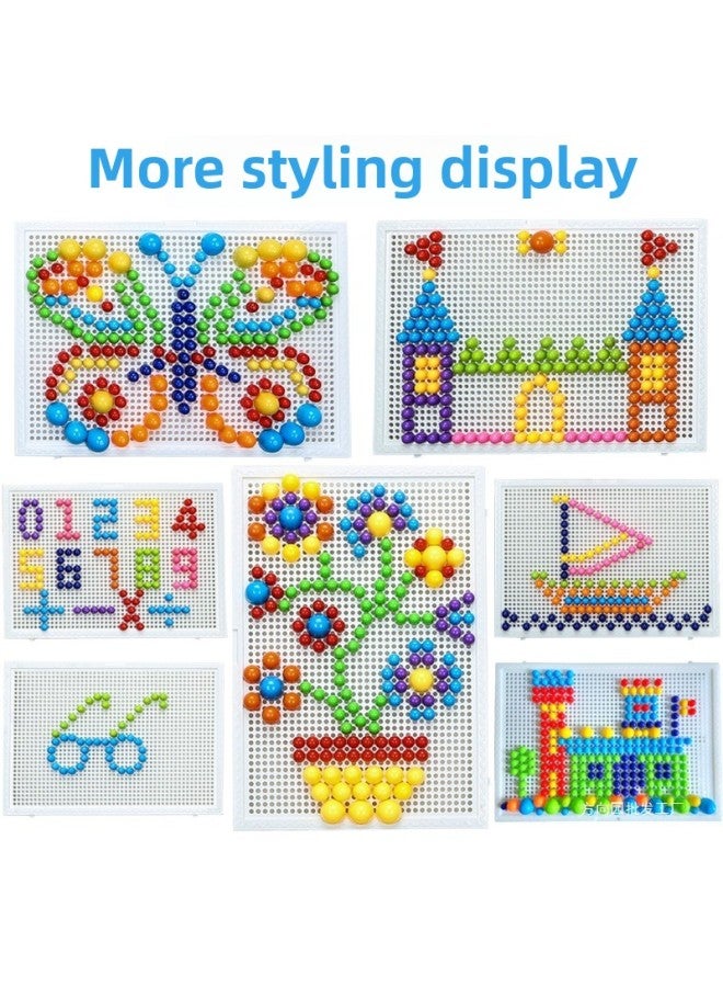 Colored ons Montessori Children's Mushroom Nail Jigsaw Puzzle Plugged Board Toy Kindergarten Varied Plugged Beads Plugged Nail-Color:1688 Grains In Random Colors + 3 Baskets + 5 Boards + Drawings  - Image 5