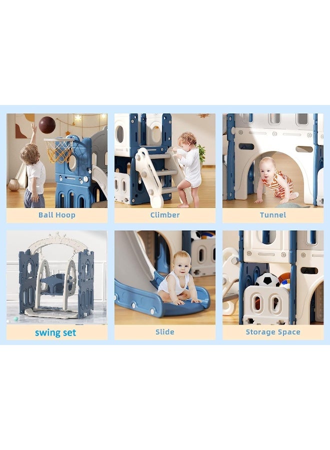 Rainbow Toys RBW TOYS Slide for kids Toddler Slide 7 in 1, Large Kids Slide with Long Aisle, Climber, Basketball Hoop, Tunnel, and Storage Space, Slide swing for kids Playset for Toddlers  - Image 4