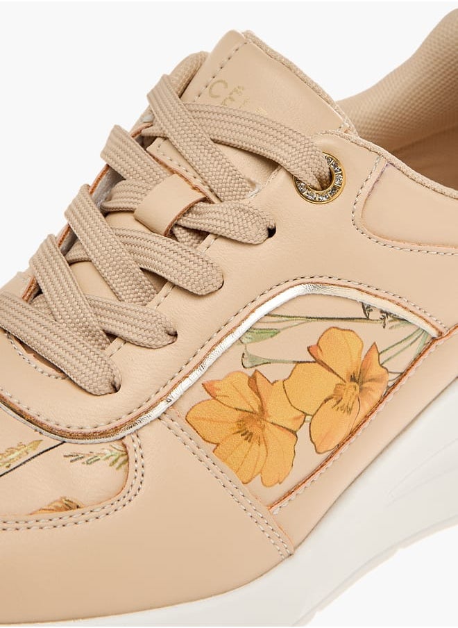 Celeste Women's Floral Print Sneakers with Wedge Heels and Lace-Up Closure  - Image 5