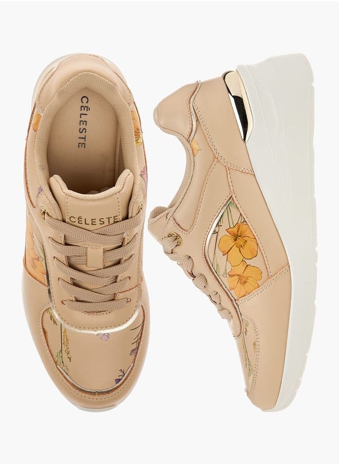 Celeste Women's Floral Print Sneakers with Wedge Heels and Lace-Up Closure  - Image 2