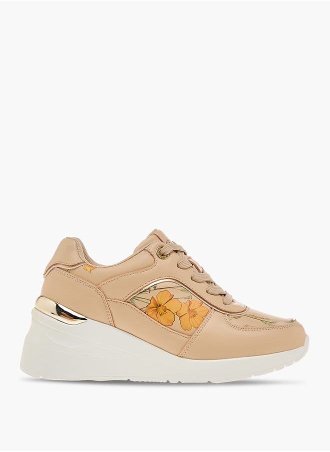 Celeste Women's Floral Print Sneakers with Wedge Heels and Lace-Up Closure  - Image 3