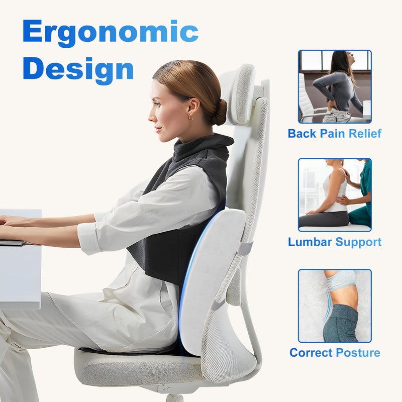 CILI Lumbar Support Pillow for Office Chair, Heated Back Support with Vibration, Back Massager for Chair, Rest Cushion Pillow for Desk Chair Sofa, Gifts for Mom Dad Women Men(Blue) - Image 4