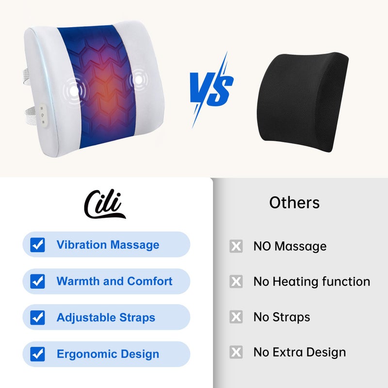CILI Lumbar Support Pillow for Office Chair, Heated Back Support with Vibration, Back Massager for Chair, Rest Cushion Pillow for Desk Chair Sofa, Gifts for Mom Dad Women Men(Blue) - Image 5