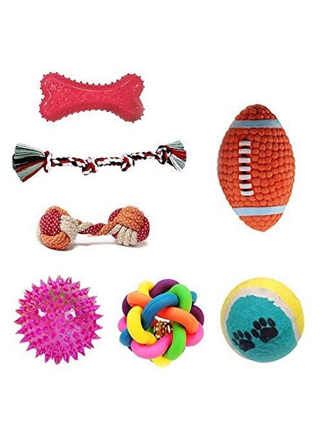 7 In 1 Puppy Toys Combo/Led Ball/Rainbow Ball/Tennis Ball/Red Squeaky Bone/4 Knot/Rope Dumbell/Latex Rugby-Multicolor - Image 1