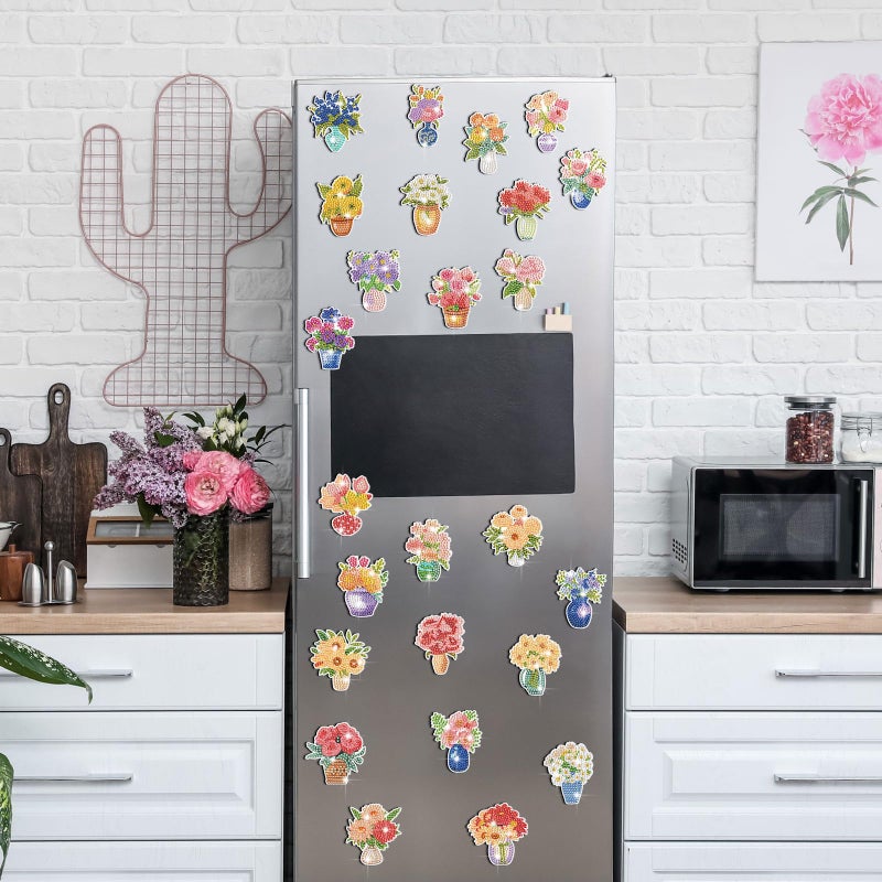 Copkim 30 Pcs Diamond Art Magnets Refrigerator Easy Art Kits Fridge Diamond Painting Magnets Stickers for Adults DIY Home Decors Flower Butterfly(Vase) - Image 4