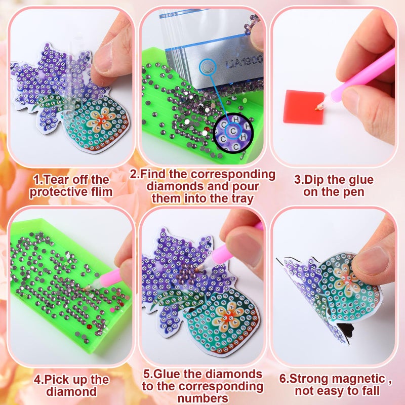 Copkim 30 Pcs Diamond Art Magnets Refrigerator Easy Art Kits Fridge Diamond Painting Magnets Stickers for Adults DIY Home Decors Flower Butterfly(Vase) - Image 5