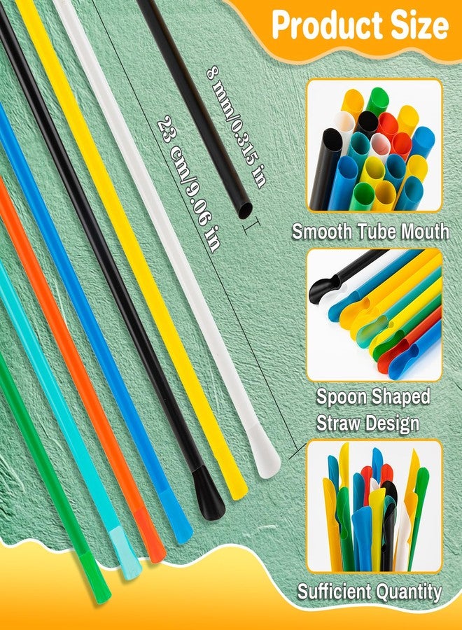 RAINFLOW 60 PCS Snow Cone Spoon Straws - Slushie Straws with Spoon Plastic Disposable Individually Wrapped Colorful for Smoothie Milkshake Snow Cone Cups - Image 2