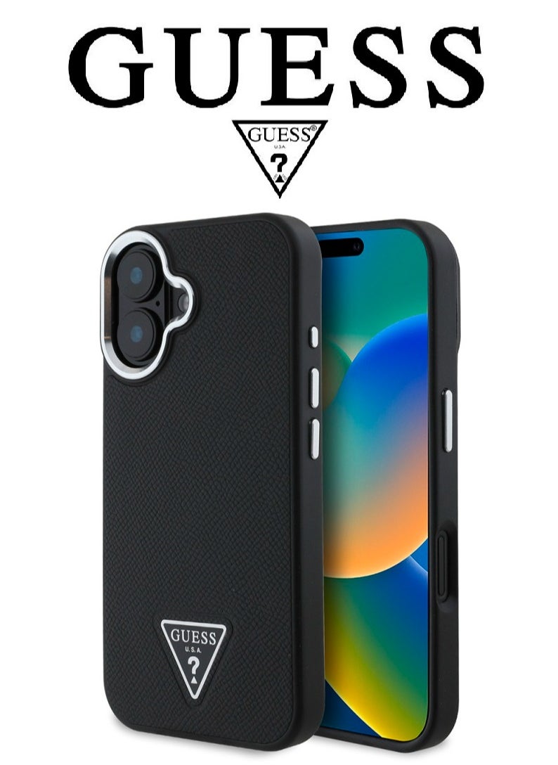 CG MOBILE iPhone 16 case, iphone case Supports Magsafe wireless charging, leather iphone cover, with French design and original GUESS brand logo, from CG Mobile.Black  - Image 1