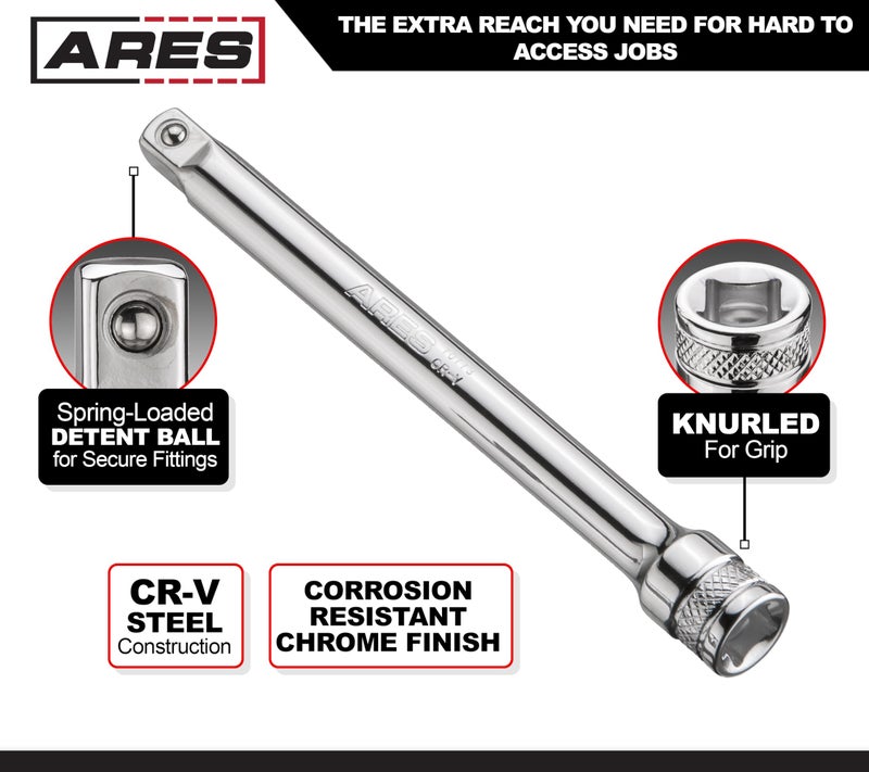 ARES ARES 70244-4-Piece 3/8-Inch Drive Socket Extension Set - Includes 1 3/4-Inch, 3-Inch, 6-Inch and 8-Inch Extensions - Premium Chrome Vanadium Steel with Mirror Finish  - Image 3