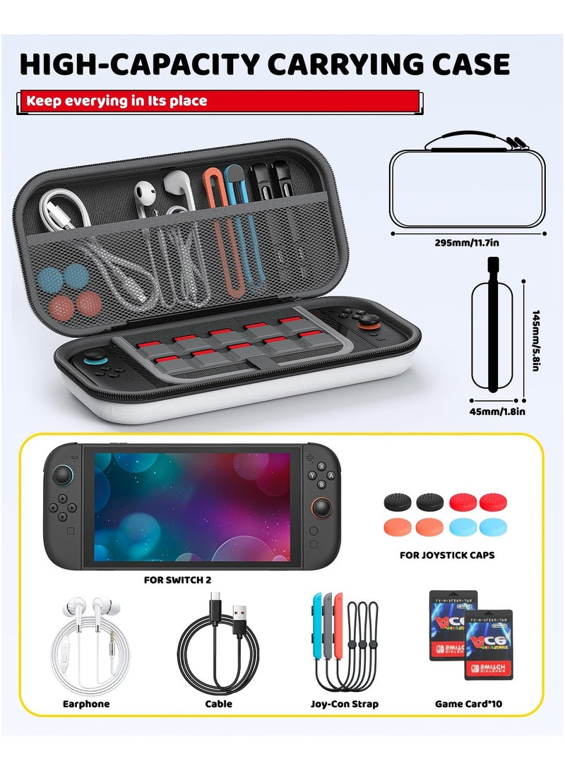 NNEWVANTE Carry Slim Case for Switch 2 (2025)Switch/OLED, Hard Shell Portable Case with Soft Lining, High Capacity, Lightweight, 10 Game Slots, Durable Ballistic Nylon, Accessories Switch 2（White) - Image 2