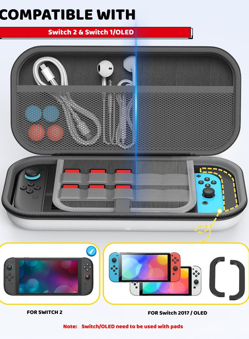 NNEWVANTE Carry Slim Case for Switch 2 (2025)Switch/OLED, Hard Shell Portable Case with Soft Lining, High Capacity, Lightweight, 10 Game Slots, Durable Ballistic Nylon, Accessories Switch 2（White) - Image 4