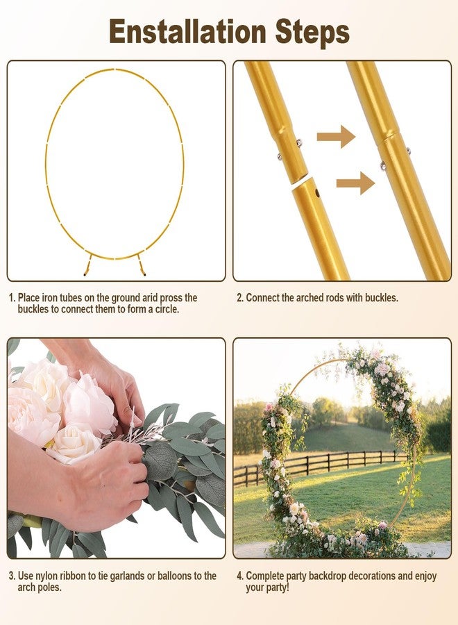 Chamvis Metal Round Balloon Arch Kit, 7.2ft (2.2m) Golden Round Arch Stand Kit: Garden Plants Vines Climbing Frame for Wedding Birthday Photo Background Party Supplies Decorations - Image 5