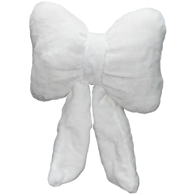 Bow Shaped Plush Car Pillow For Girls White Neck Support With Straps - Image 2