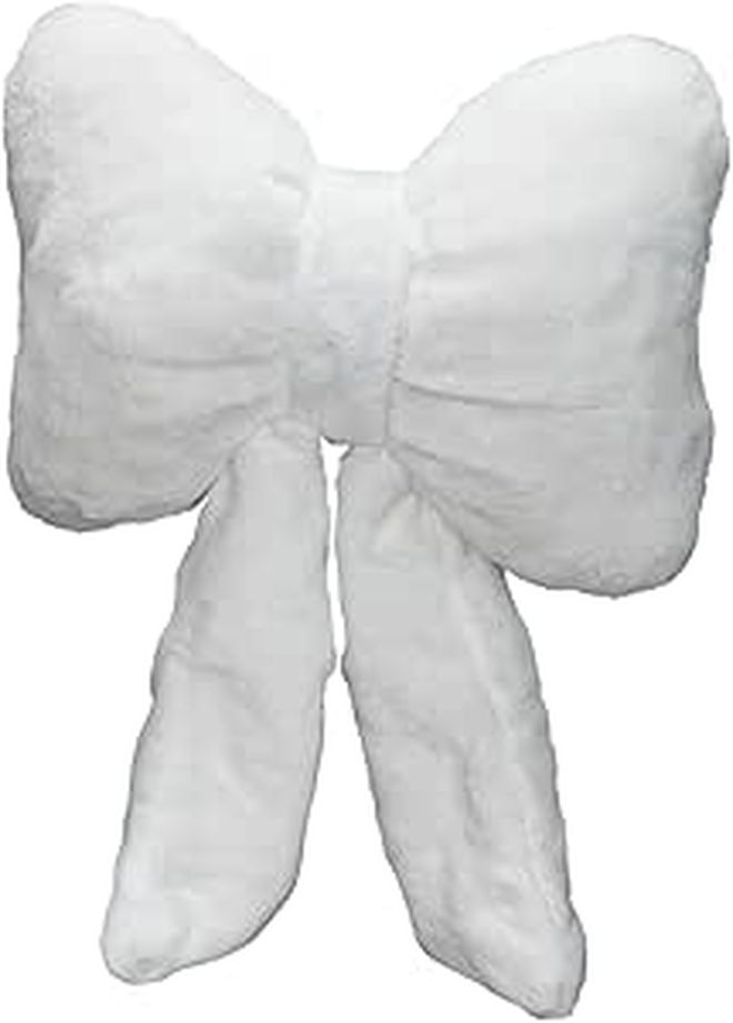 Bow Shaped Plush Car Pillow For Girls White Neck Support With Straps - Image 1