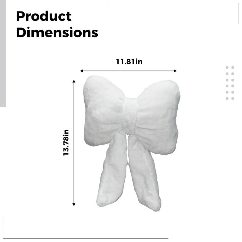 Bow Shaped Plush Car Pillow For Girls White Neck Support With Straps - Image 3