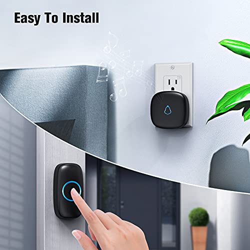 SECRUI Wireless Doorbell with 2 Buttons, Waterproof Mini Door Bell 1,000ft Range 110dB Mute Mode 58 Door Chimes & Colorful LED Flashing - Black - Image 2