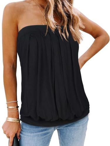CHICGAL Women's Off The Shoulder Tops Summer Casual Bandeau Tank Casual Strapless Tube Blouse Shirts (Black,L) - Image 1