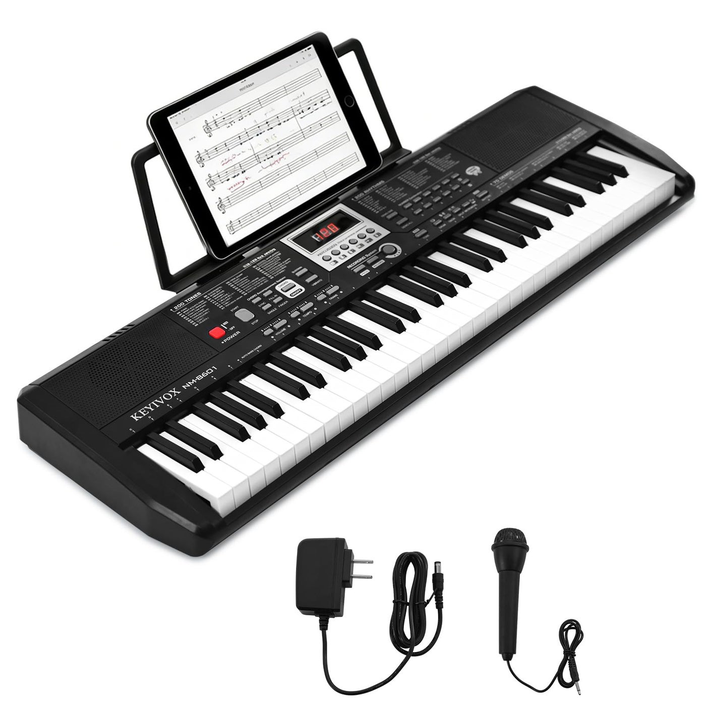 KEYIVOX 61-Key Electronic Keyboard Piano for Beginners with 200 Tones & Rhythms, Microphone, Learning Features, and Piano Note Stickers