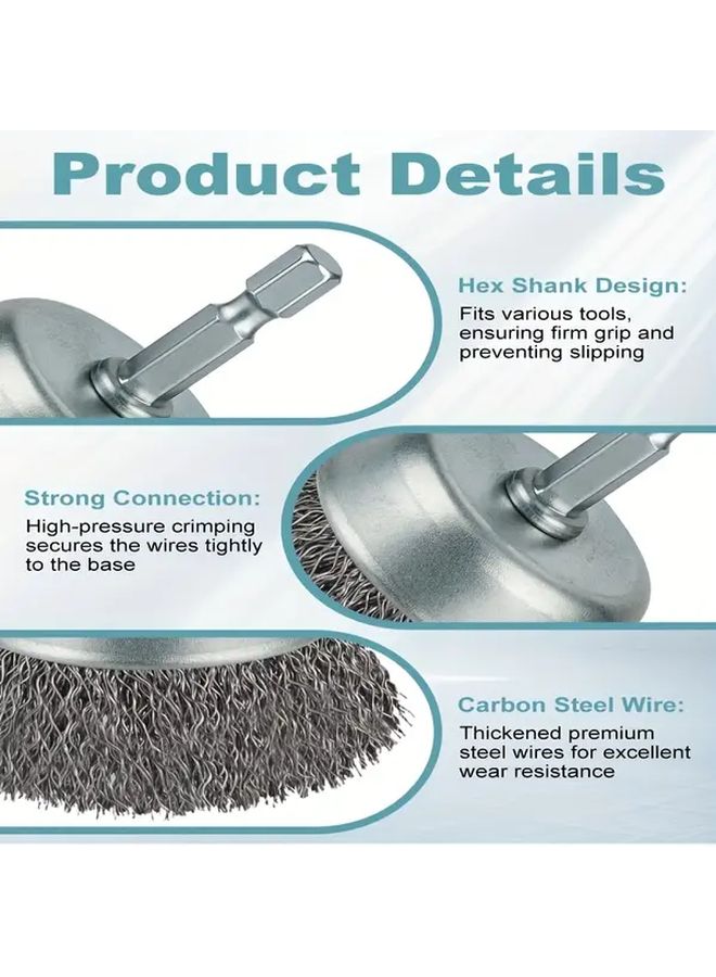10 Piece Drill Wire Brush Set 1 4 Inch Hex Handle Rust Removal - Image 4