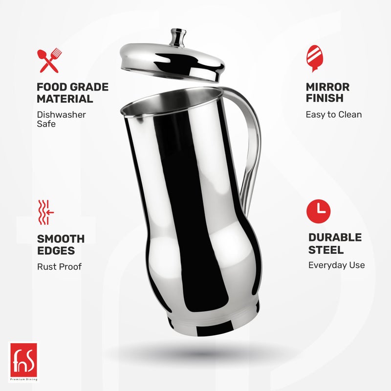 FnS Magnum Stainless Steel Strong and Durable Water Pitcher/Jug | Rust-Resistant | Ideal for Water Storage | Dishwasher Safe | Elegant Design | Perfect for Home and Events (1.2 LTR) - Image 3