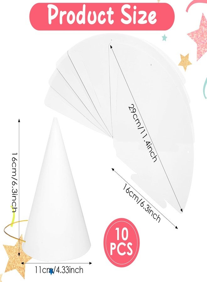 Elegaperma 10 Pcs White Cone Hat,White Christmas Paper Party Hats,Cheap Dunce Hats for Kids & Adults,Birthday DIY Party Hat Crafts with Elastic Cord,Perfect for Christmas or Kids Birthday - Image 2