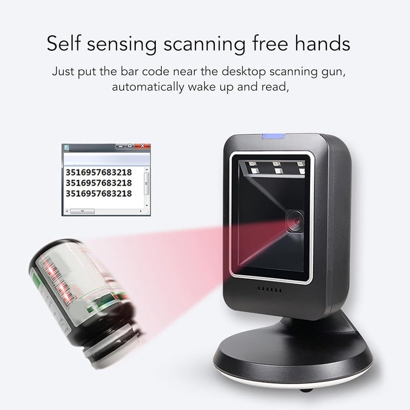 WALFRONT 2D Barcode Scanner Hands Free QR Barcode Scanner Omnidirectional USB Wired Auto Sensing CMOS Sensor Plug and Play for Retail Store Supermarket - Image 3