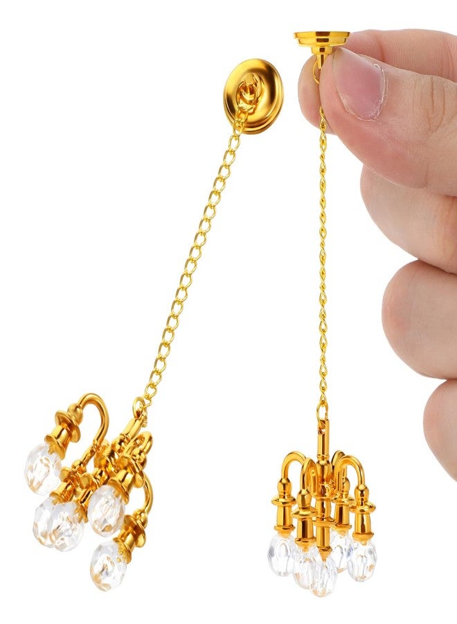 HEALEEP 2Pcs Dollhouse Miniature Chandelier, 1:12 Scale Ceiling Light Mini House Hanging Lamp, 5 Head Chrystaline Chandelier Pendant Luxury Decor Ceiling Lamp Dollhouse Accessories, Golden - Image 1