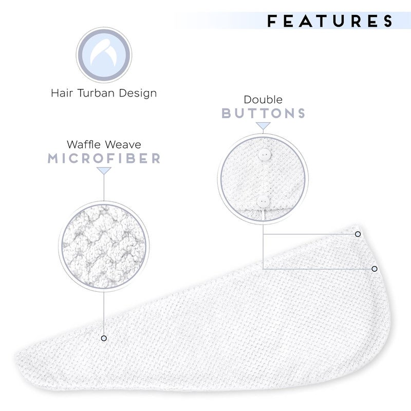 SimpleField 2 Pack Microfiber Hair Towel Wrap for Women, Anti Frizz Quick Drying Hair Turban for All Hair Style, Absorbent and Lightweight (Bright White) - Image 3