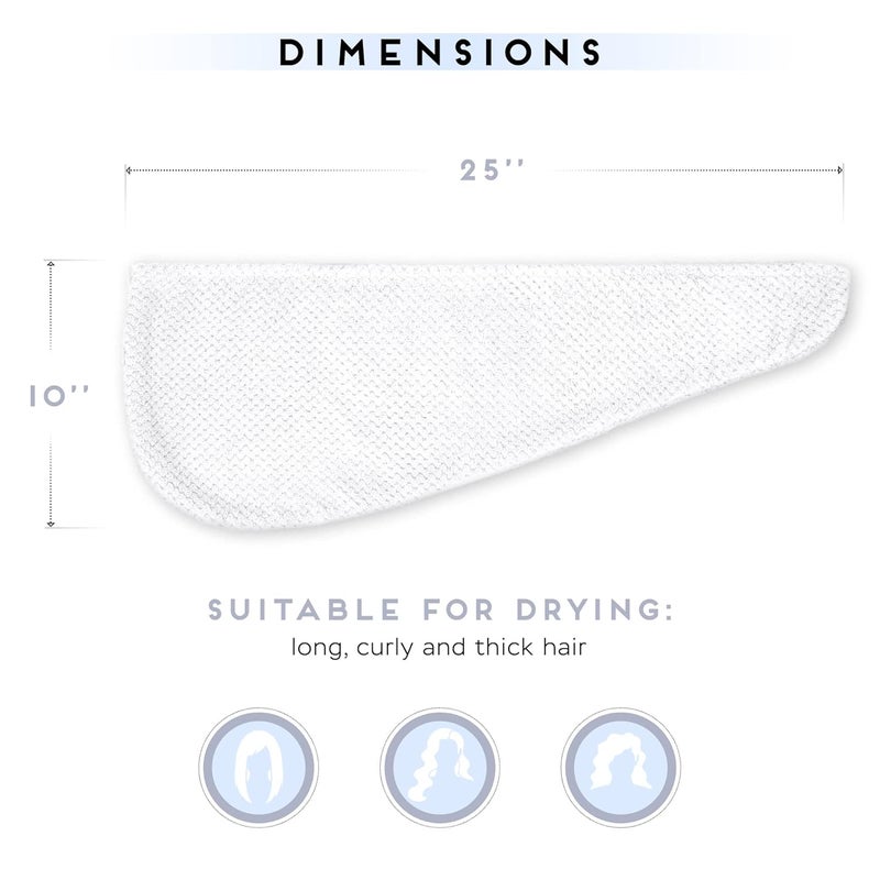 SimpleField 2 Pack Microfiber Hair Towel Wrap for Women, Anti Frizz Quick Drying Hair Turban for All Hair Style, Absorbent and Lightweight (Bright White) - Image 5