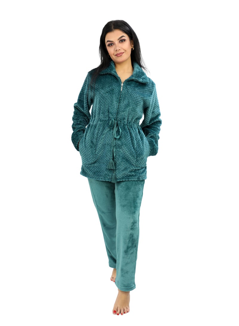 Dadoush Women's fur pajamas with a checkered pattern, a wonderful and comfortable design  - Image 1