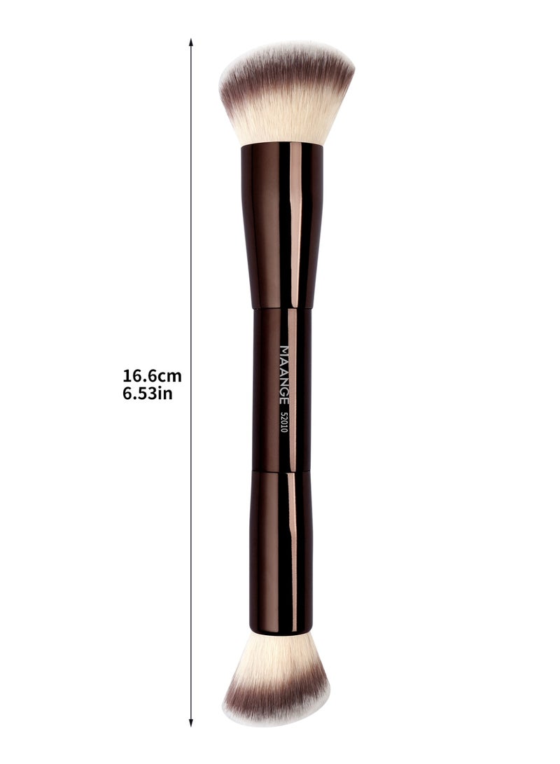 MAANGE فرشاة أساس مزدوجة الطرف بزاوية دائرية لكونتور البودرة والسوائل والكريمات والكونسيلر والبلشر، بني - Image 2